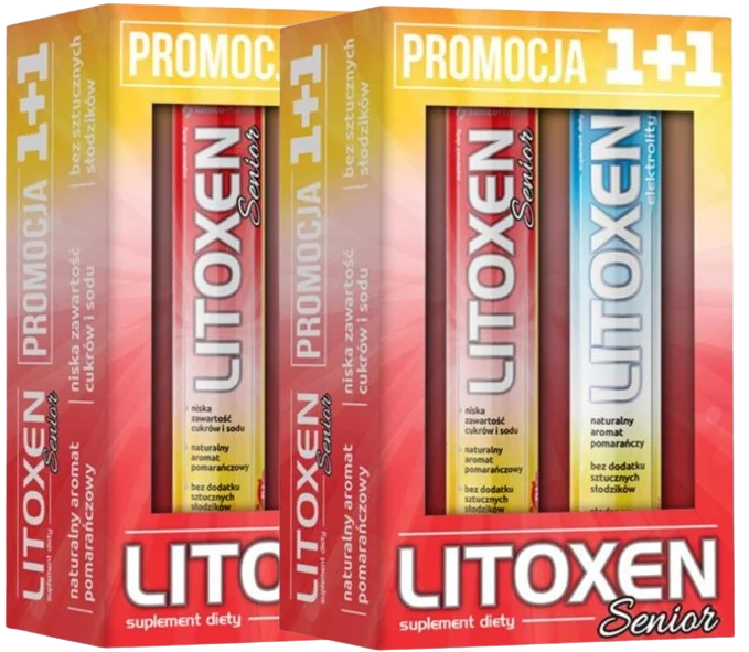 Электролиты Xenico Litoxen Senior, для пожилых, апельсин, шипучие таблетки, набор 1+1, 2 упаковки по 20 таблеток