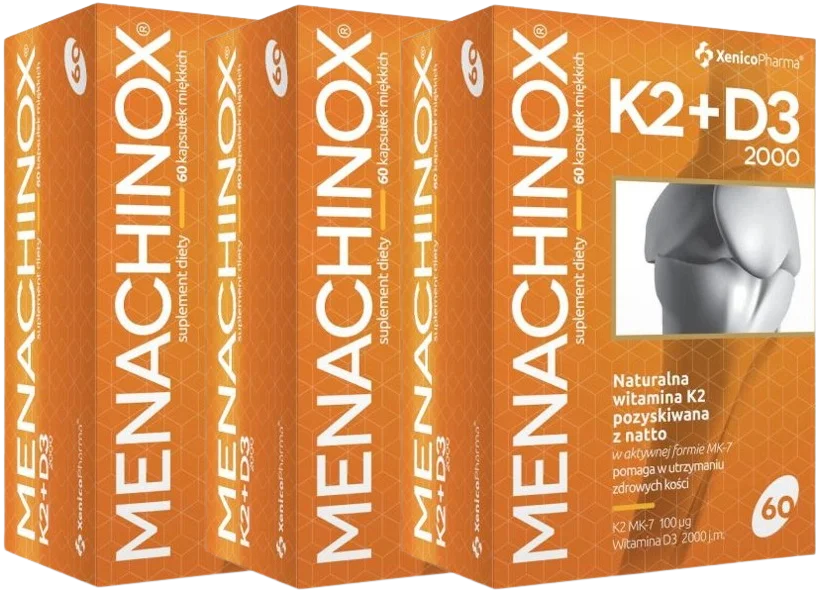 Витамины K2 и D3 Xenico Menachinox K2+D3 2000, D3 2000 МЕ, K2 100 мкг, мягкие капсулы, 3 упаковки по 30 капсул