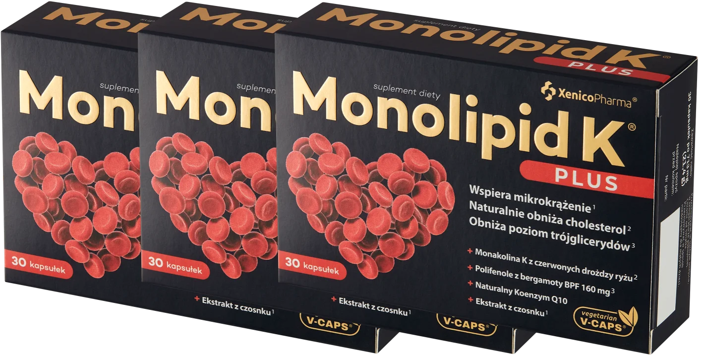 Красный дрожжевой рис Xenico Monolipid K Plus, с бергамотом и коэнзимом Q10, 3 упаковки по 30 капсул