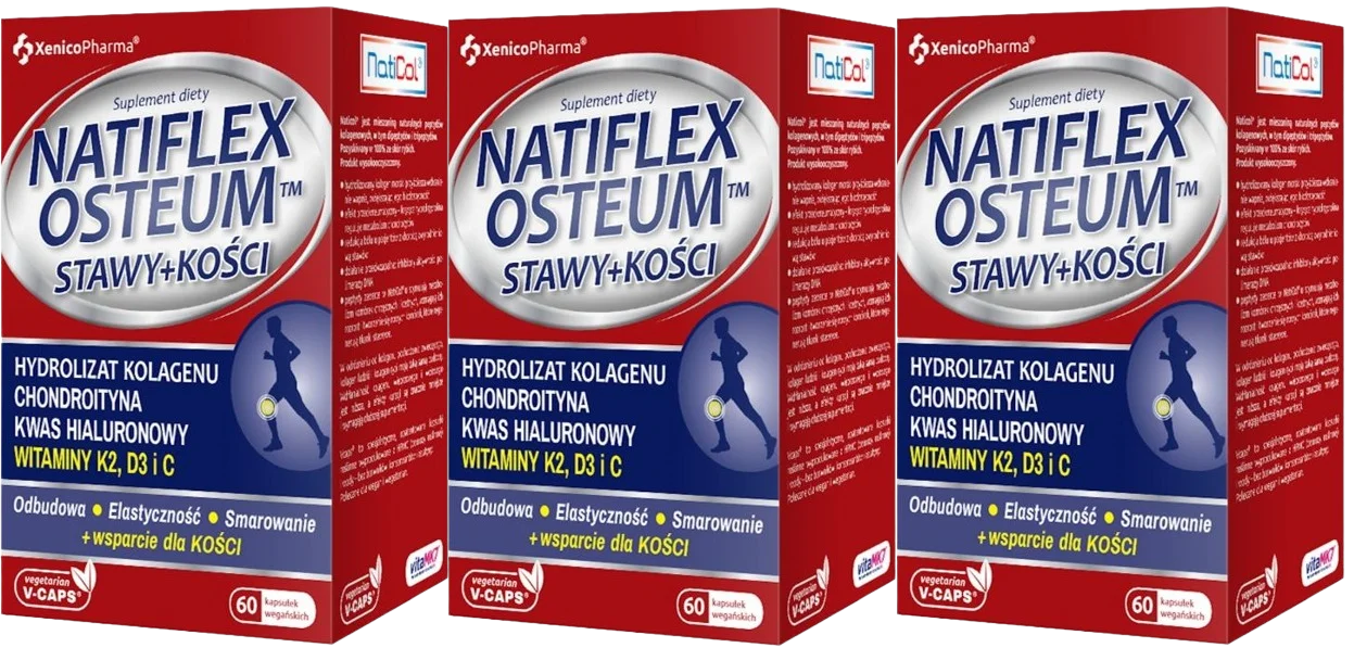 Коллаген Xenico Natiflex Osteum, с хондроитином и витаминами C, D3, K2, для костей и суставов, 3 упаковки по 60 капсул