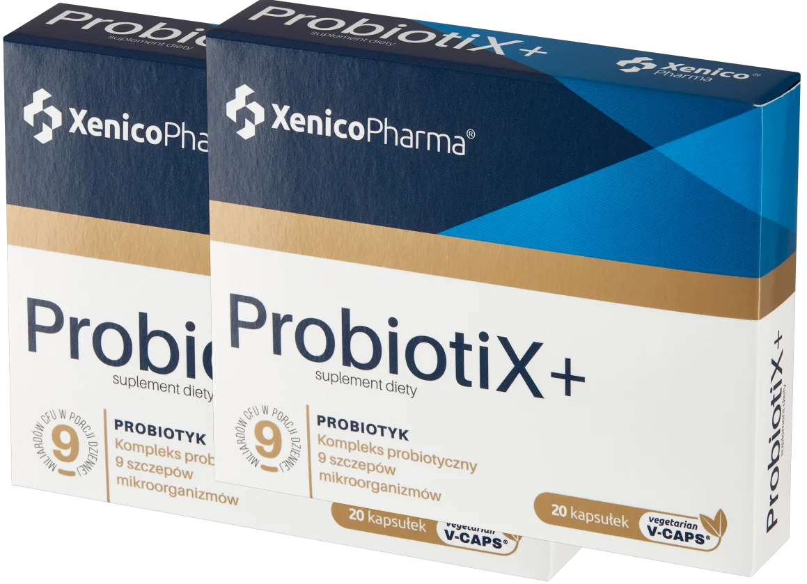 Пробиотик Xenico ProbiotiX+, 9 штаммов, 9 млрд КОЕ, с ФОС, 2 упаковки по 20 капсул