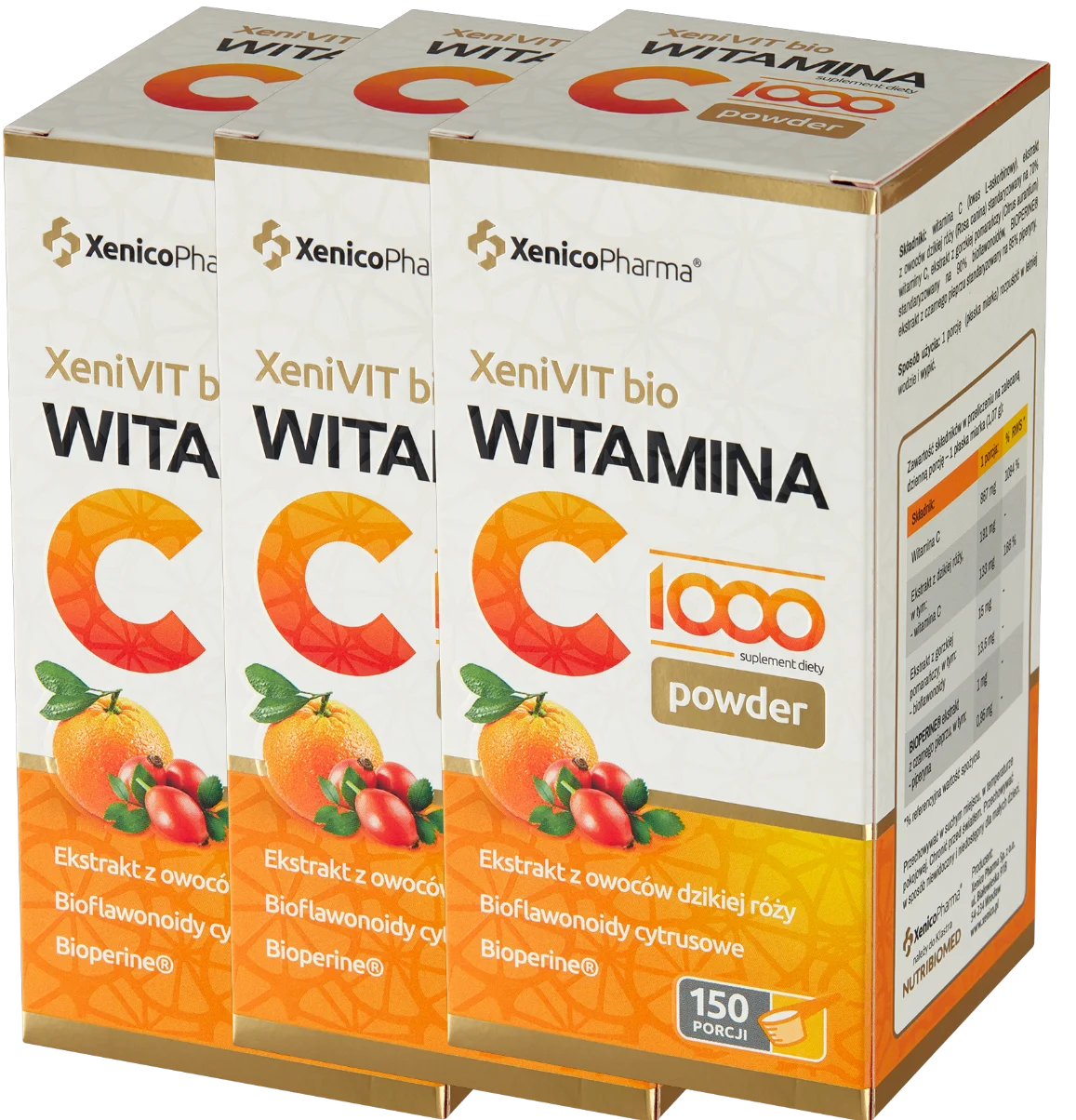 Витамин C в порошке Xenico XeniVIT Bio Vitamin C 1000 Powder, 3 упаковки по 150 порций