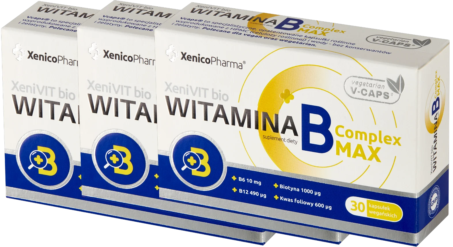 Витамины группы B Xenico XeniVIT B Complex MAX, с метилкобаламином, 3 упаковки по 30 капсул
