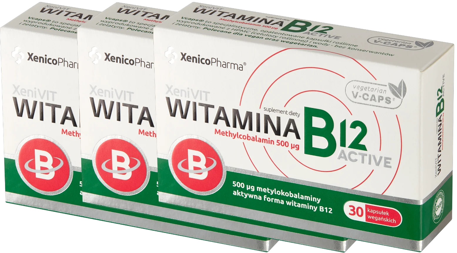 Витамин B12 Xenico XeniVIT B12 Active 500 мкг, метилкобаламин, 3 упаковки по 30 капсул