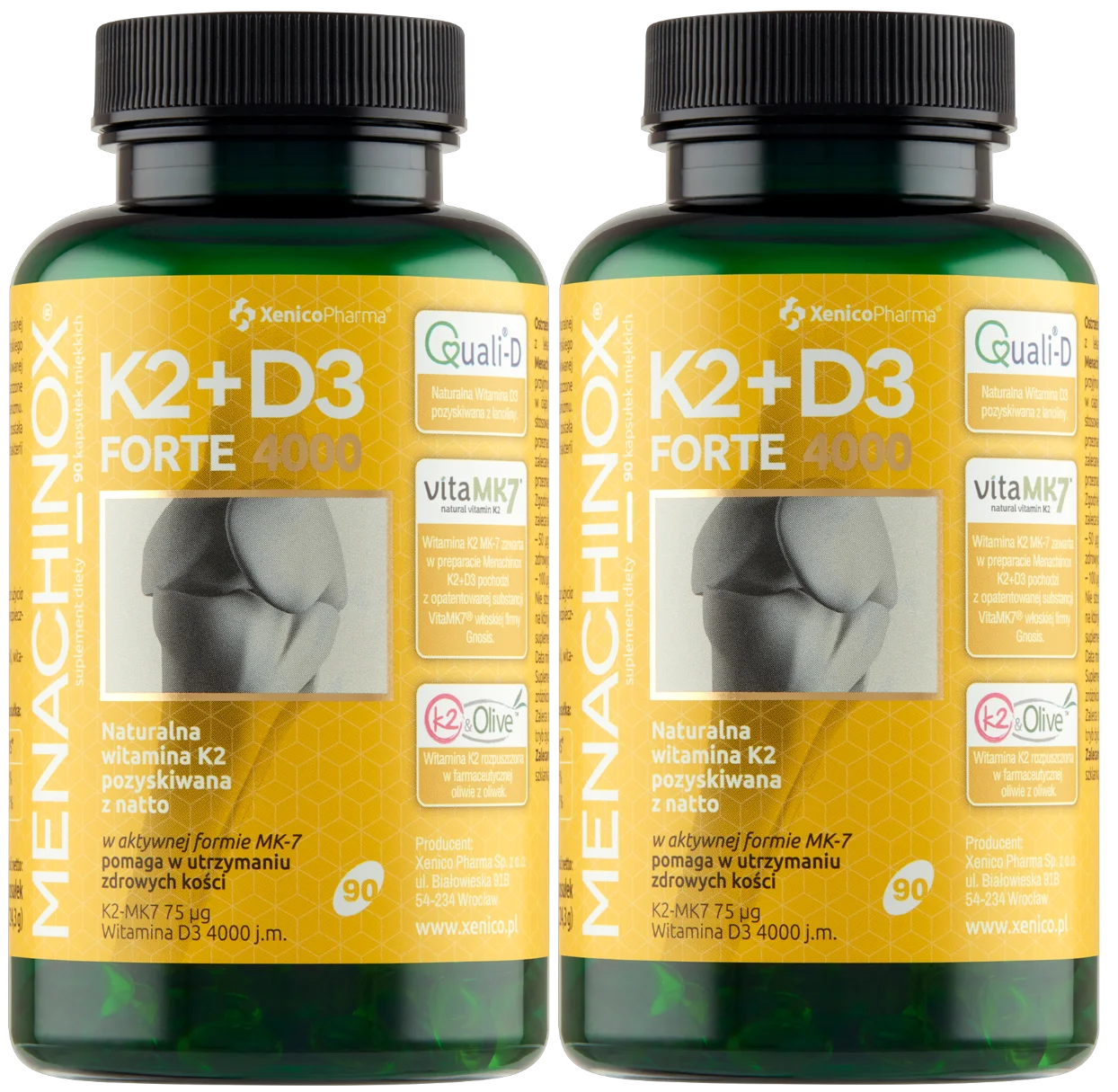 Витамин K2 и D3 Xenico Menachinox K2+D3 Forte, K2 75 мкг, D3 4000 МЕ, 2 упаковки по 90 капсул