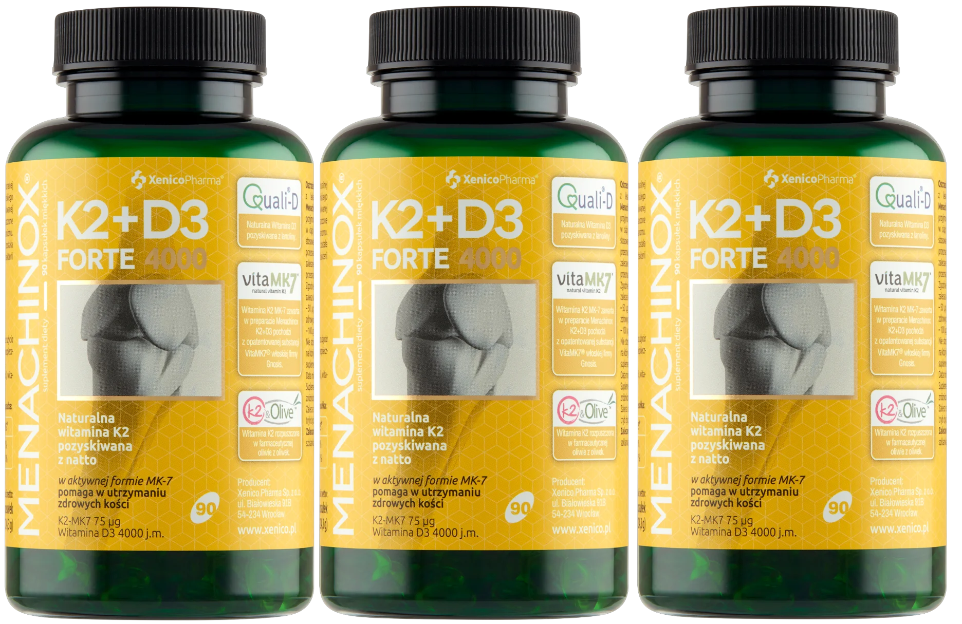 Витамины K2 и D3 Xenico Menachinox K2+D3 Forte, D3 4000 МЕ, K2 75 мкг, мягкие капсулы, 3 упаковки по 90 капсул