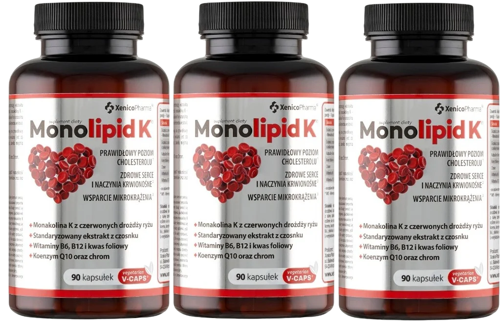 Красный дрожжевой рис Xenico Monolipid K, с коэнзимом Q10 и витаминами группы B, 3 упаковки по 90 капсул