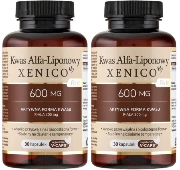 Альфа-липоевая кислота Xenico Forte 600 мг, растительные капсулы, 2 упаковки по 30 капсул