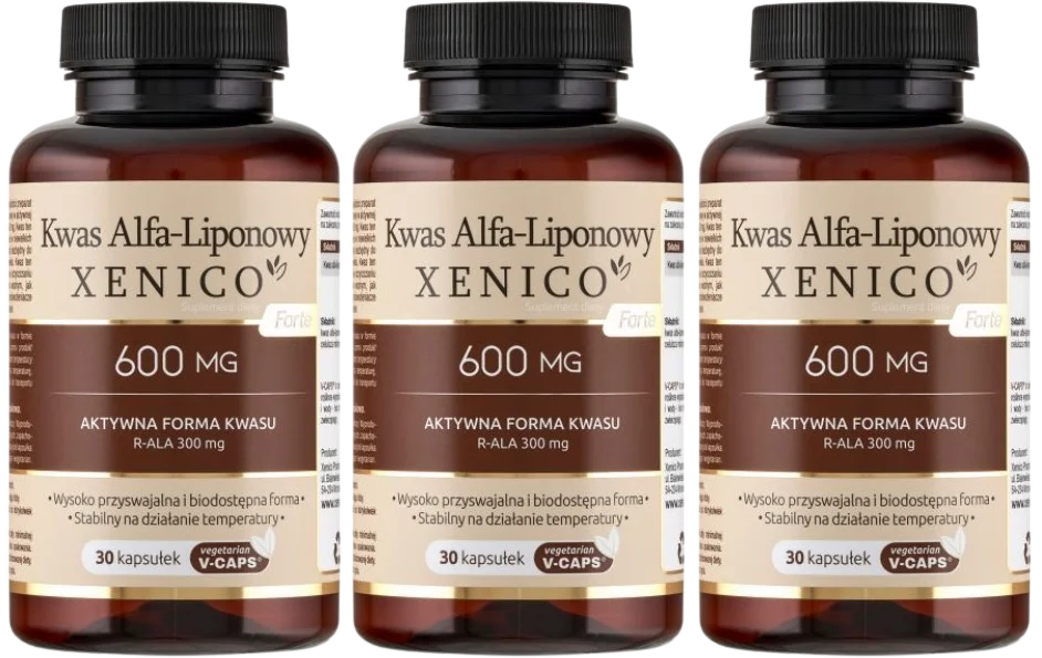 Альфа-липоевая кислота Xenico Forte 600 мг, антиоксидант, 3 упаковки по 30 капсул