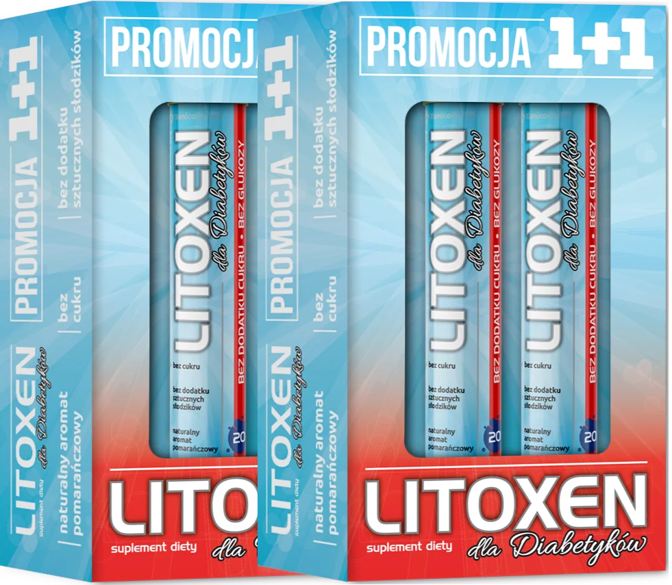 Электролиты Xenico Litoxen 1+1, для диабетиков, шипучие таблетки, 2 упаковки по 20 таблеток