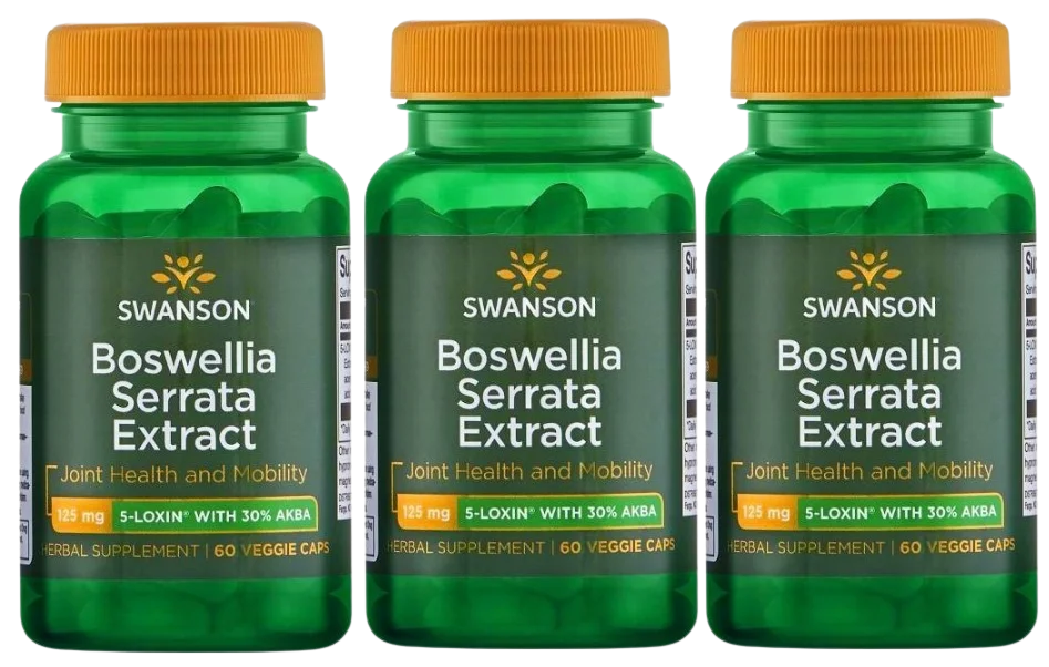 Босвеллия Swanson 5-Loxin Boswellia Serrata Extract, 30 % AKBA, для суставов, 3 упаковки по 60 капсул