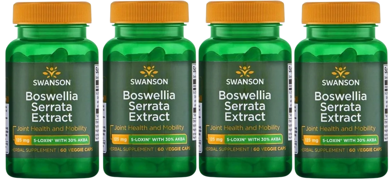 Босвеллия Swanson 5-Loxin Boswellia Serrata Extract, 30 % AKBA, для суставов, 4 упаковки по 60 капсул