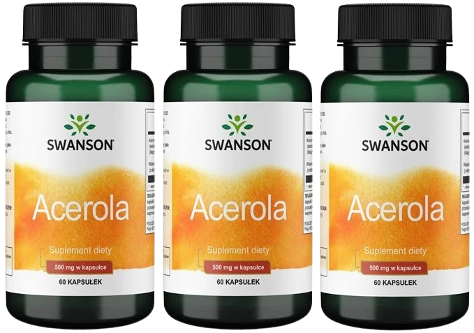 Ацерола Swanson Acerola 500 мг, природный витамин C, иммунитет, 3 упаковки по 60 капсул