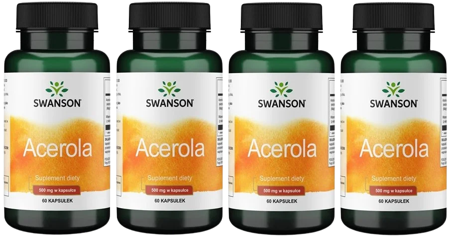 Ацерола Swanson Acerola 500 мг, природный витамин C, иммунитет, 4 упаковки по 60 капсул