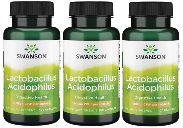 Пробиотик Swanson Lactobacillus Acidophilus, для микрофлоры кишечника, 3 упаковки по 100 капсул