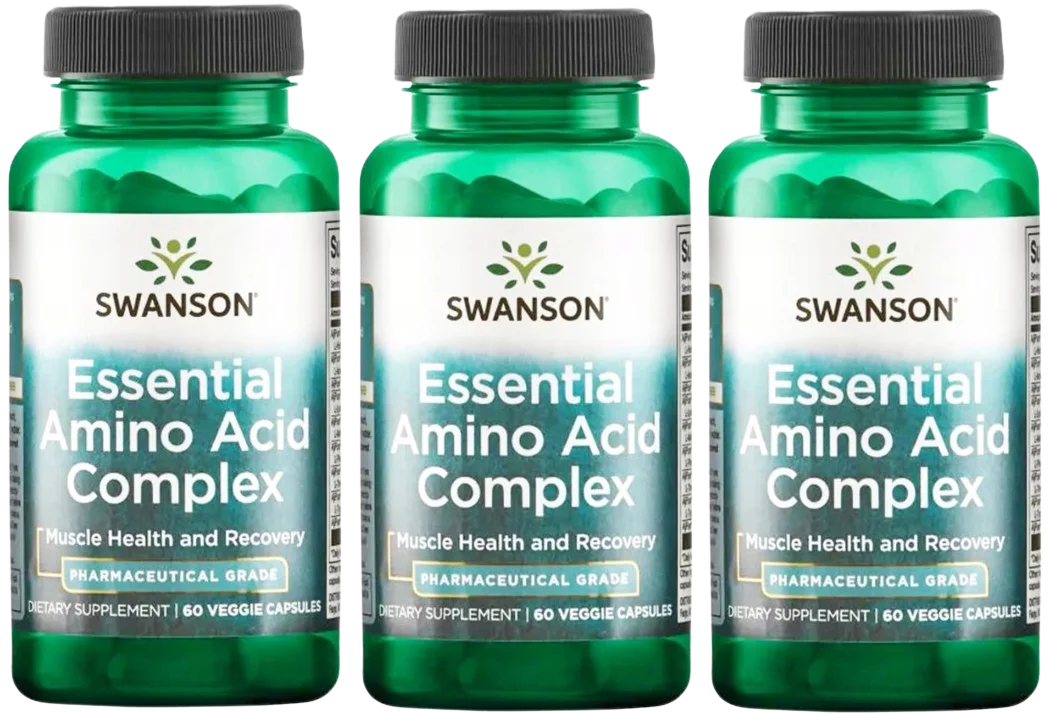 Аминокислоты Swanson AjiPure 9 Essential Amino Acids, для мышц, растительные капсулы, 3 упаковки по 60 капсул