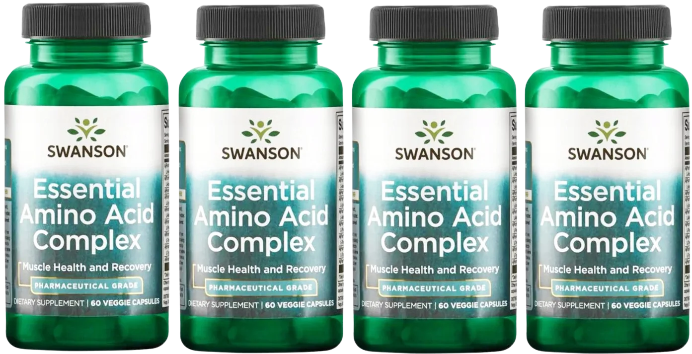 Аминокислоты Swanson AjiPure 9 Essential Amino Acids, для мышц, растительные капсулы, 4 упаковки по 60 капсул