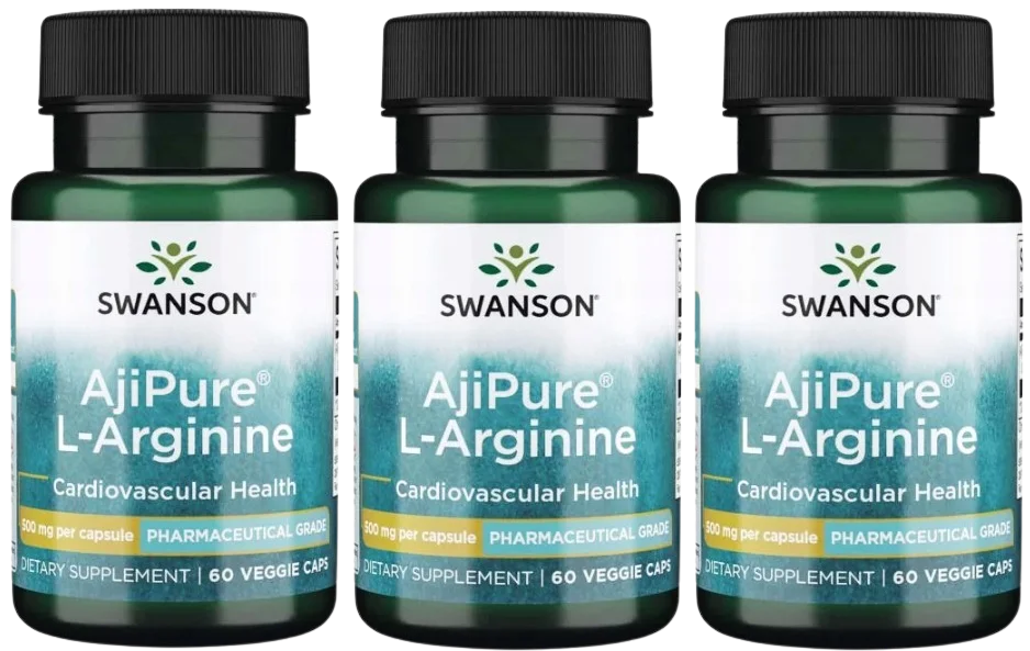 L-аргинин Swanson AjiPure L-Arginine 500 мг, кровообращение, растительные капсулы, 3 упаковки по 60 капсул