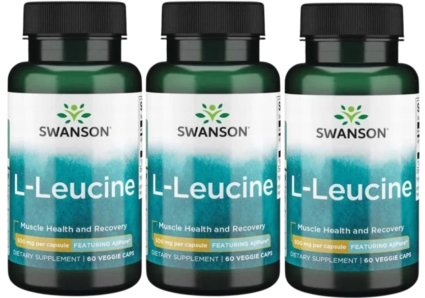 L-лейцин Swanson AjiPure L-Leucine 500 мг, для мышц, растительные капсулы, 3 упаковки по 60 капсул