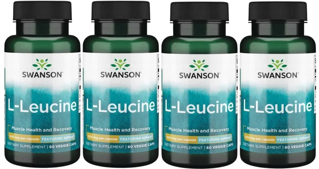 L-лейцин Swanson AjiPure L-Leucine 500 мг, для мышц, растительные капсулы, 4 упаковки по 60 капсул