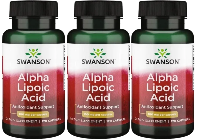 Альфа-липоевая кислота Swanson Alpha Lipoic Acid 100 мг, антиоксидант, 3 упаковки по 120 капсул