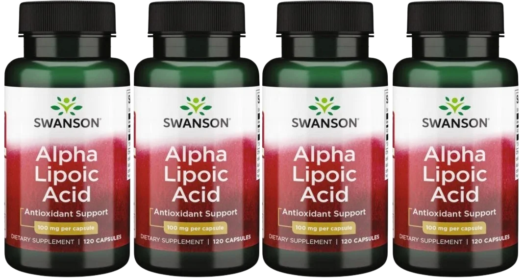 Альфа-липоевая кислота Swanson Alpha Lipoic Acid 100 мг, антиоксидант, 4 упаковки по 120 капсул