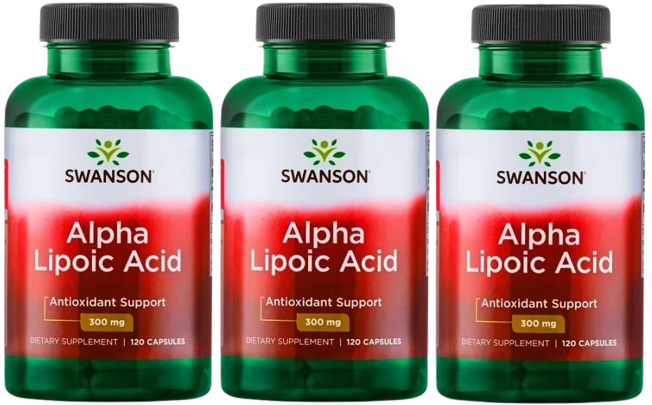 Альфа-липоевая кислота Swanson Alpha Lipoic Acid 300 мг, антиоксидант, 3 упаковки по 120 капсул