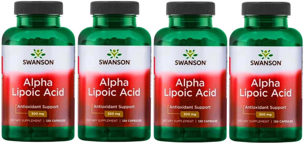 Альфа-липоевая кислота Swanson Alpha Lipoic Acid 300 мг, антиоксидант, 4 упаковки по 120 капсул