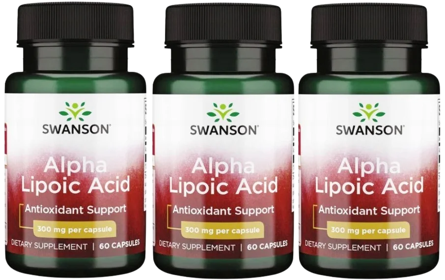 Альфа-липоевая кислота Swanson Alpha Lipoic Acid 300 мг, антиоксидант, 3 упаковки по 60 капсул