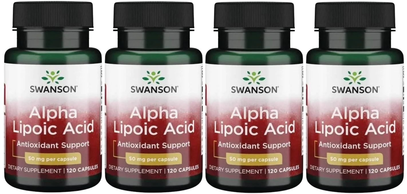 Альфа-липоевая кислота Swanson Alpha Lipoic Acid 50 мг, антиоксидант, 4 упаковки по 120 капсул