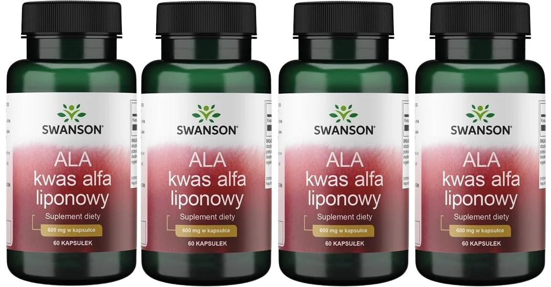 Альфа-липоевая кислота Swanson ALA 600 мг, антиоксидант, 4 упаковки по 60 капсул