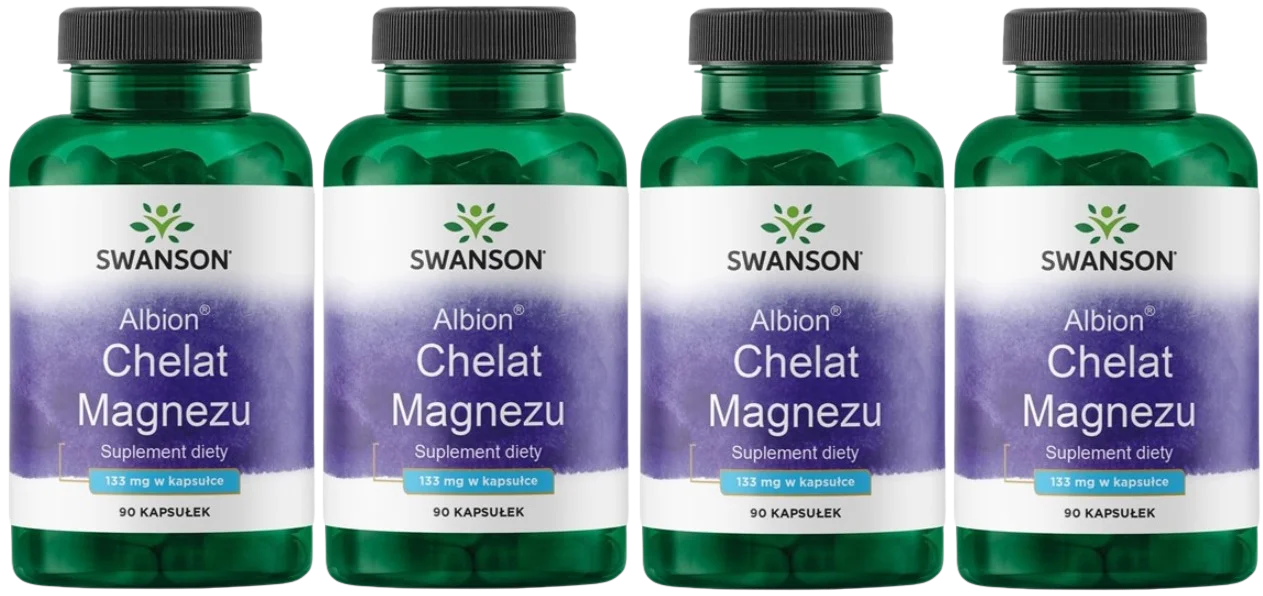 Магний Swanson Albion Chelated Magnesium 133 мг, диглицинат, 4 упаковки по 90 капсул