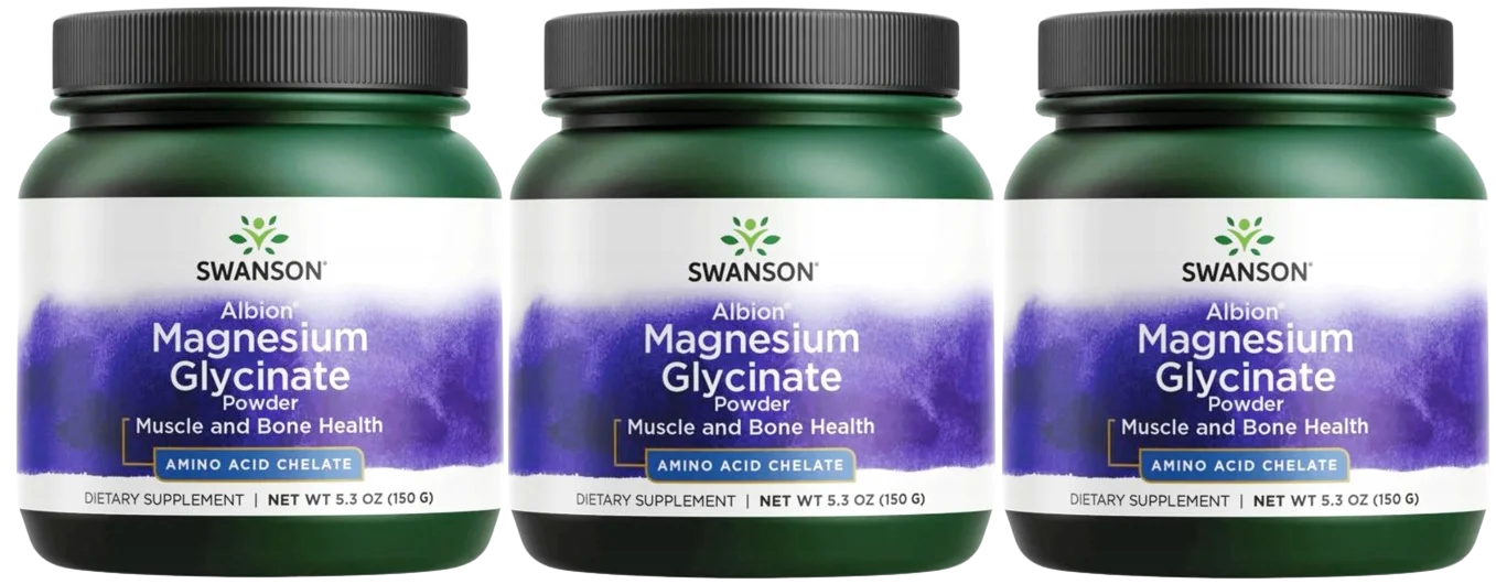 Магний Swanson Albion Chelated Magnesium Glycinate, 400 мг, без вкуса, порошок, 3 упаковки по 150 г