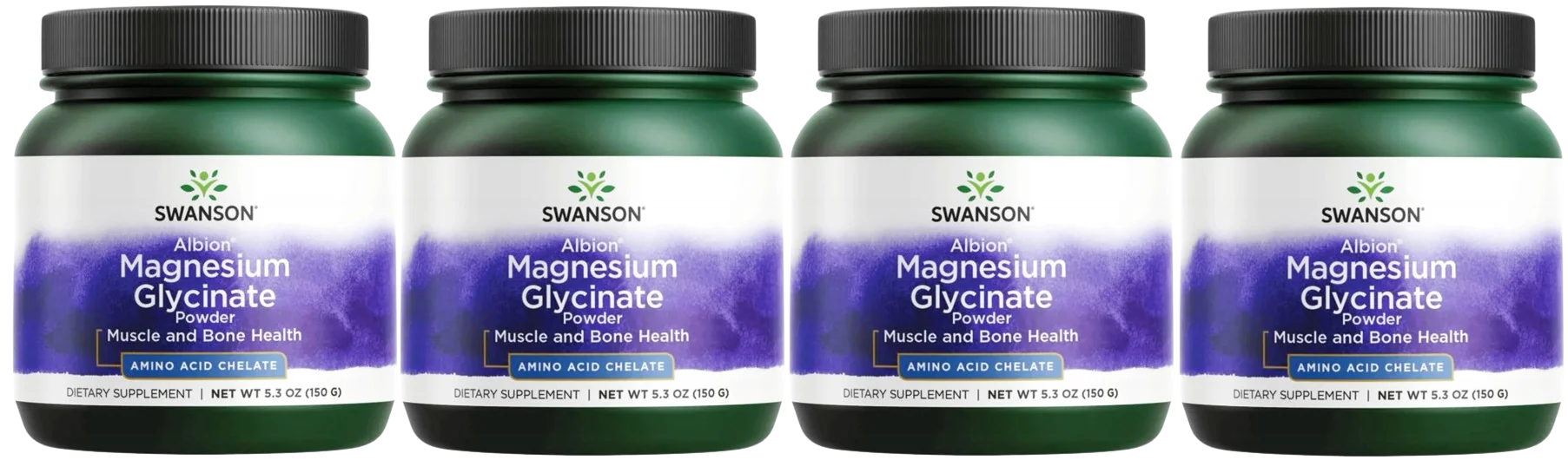 Магний Swanson Albion Chelated Magnesium, диглицинат, 400 мг на ложку, порошок, 4 упаковки по 150 г