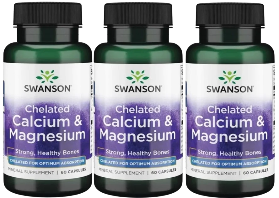Кальций и магний Swanson Chelated Calcium & Magnesium, Albion, для костей, 3 упаковки по 60 капсул