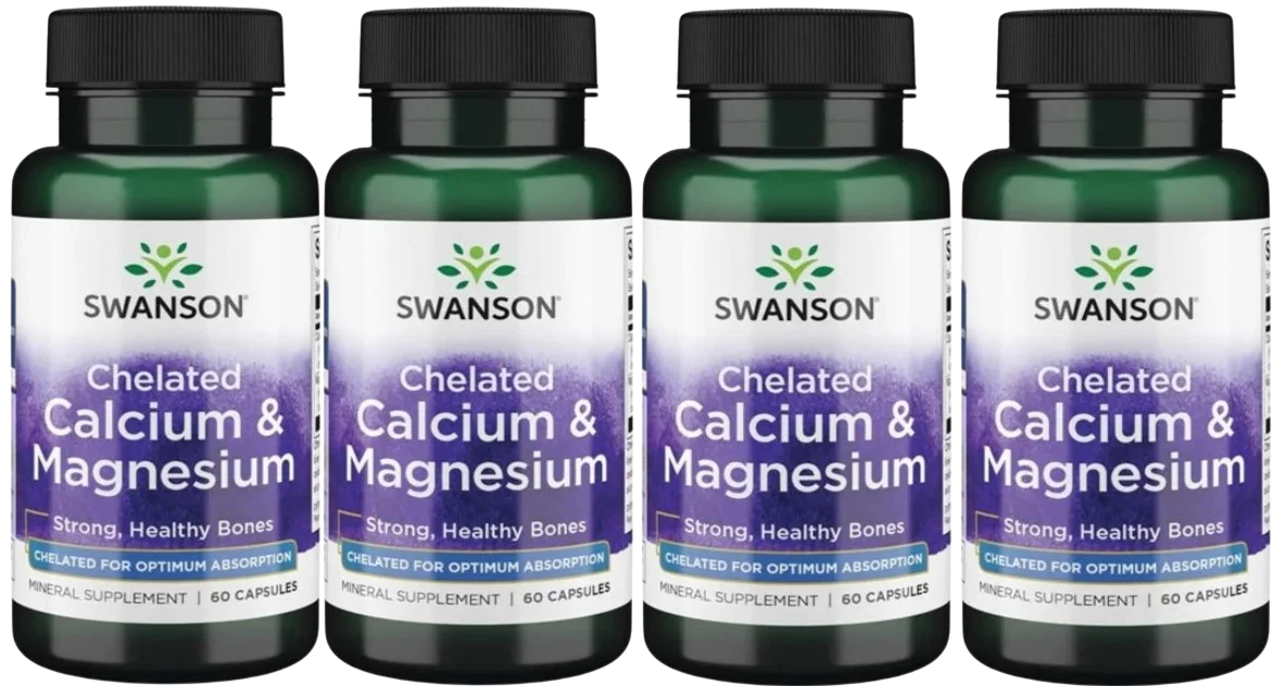 Кальций и магний Swanson Chelated Calcium & Magnesium, хелаты 2:1, растительные капсулы, 4 упаковки по 60 капсул
