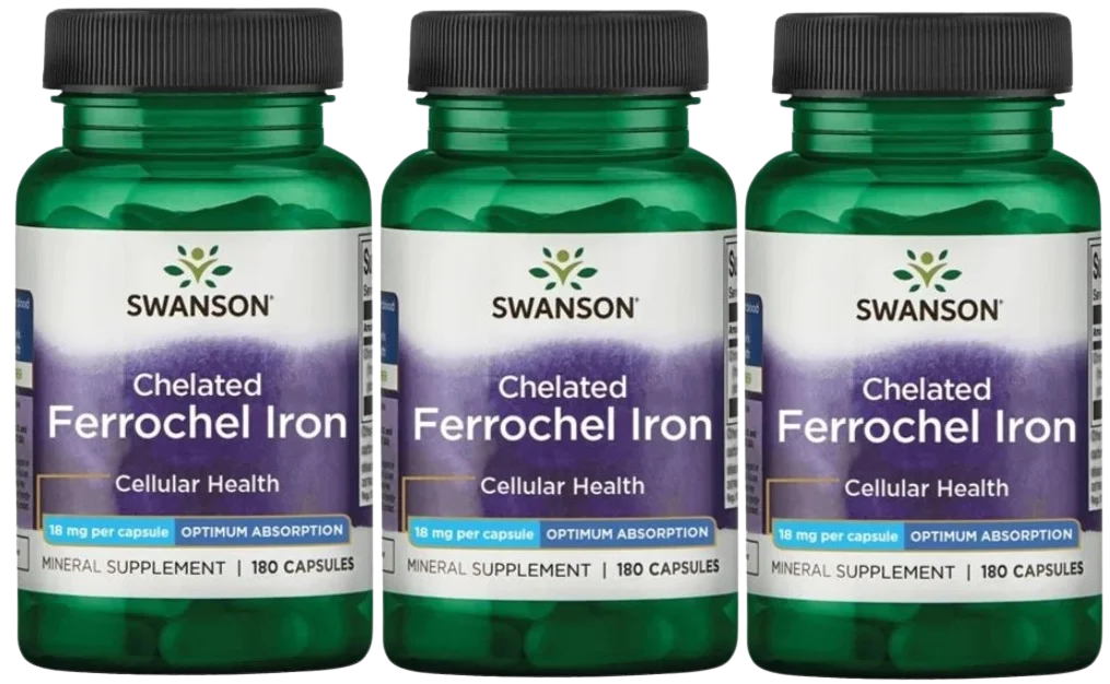 Железо Swanson Chelated Ferrochel Iron 18 мг, хелат, 3 упаковки по 180 капсул