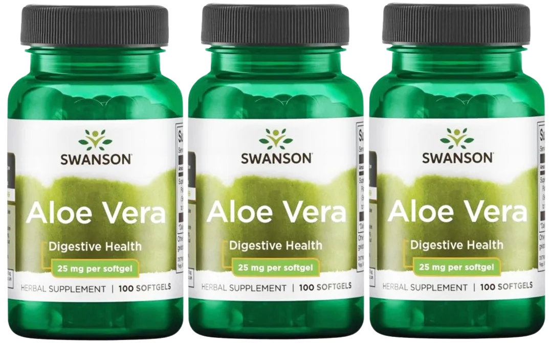 Алоэ вера Swanson Aloe Vera 5000 мг, для пищеварения, мягкие капсулы, 3 упаковки по 100 капсул