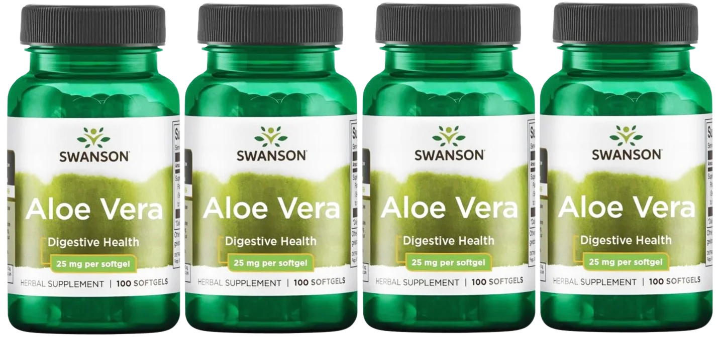 Алоэ вера Swanson Aloe Vera 5000 мг, для пищеварения, мягкие капсулы, 4 упаковки по 100 капсул