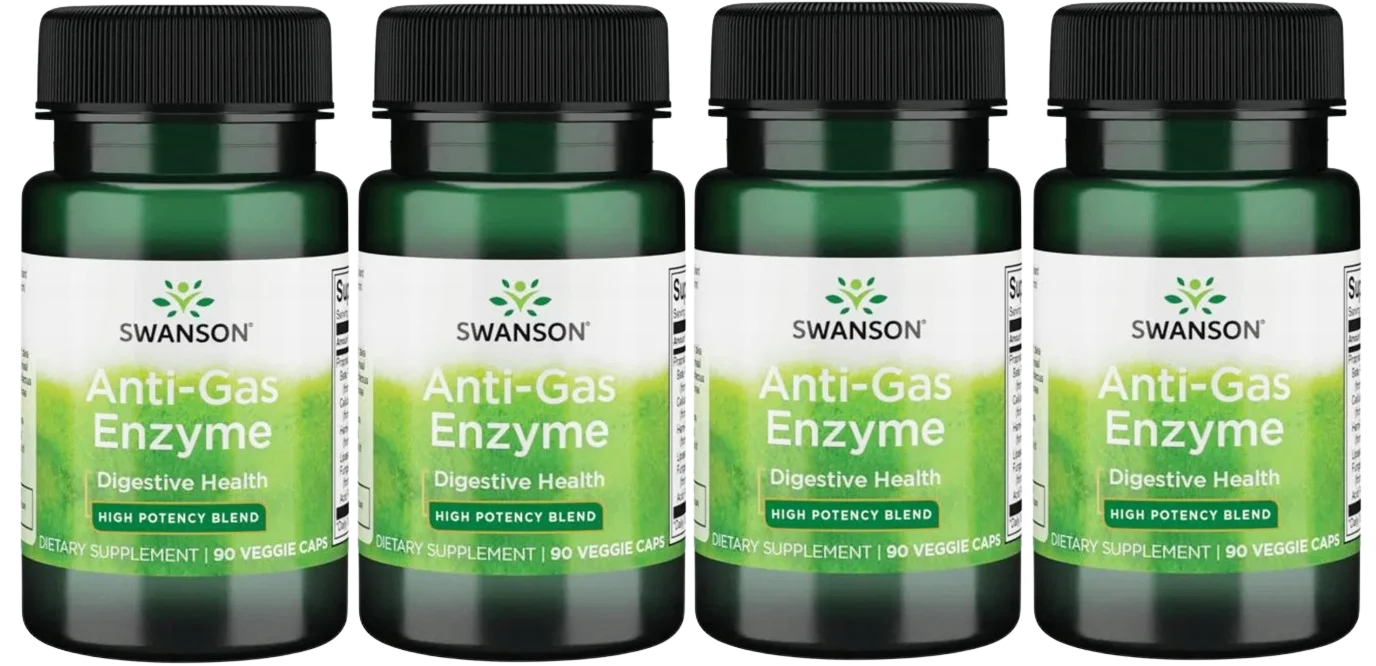 Пищеварительные ферменты Swanson Anti-Gas Enzyme, протеаза и амилаза, 4 упаковки по 90 капсул