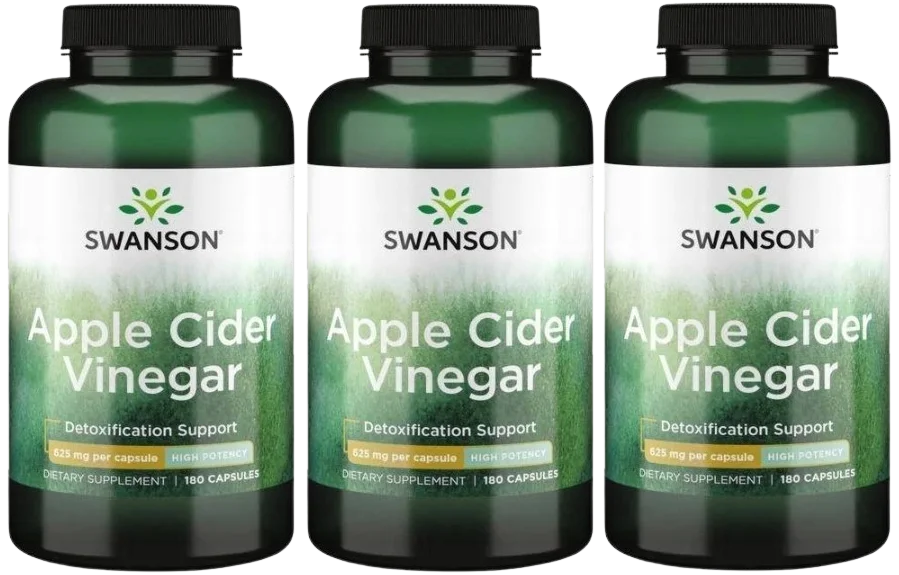 Яблочный уксус Swanson Apple Cider Vinegar 625 мг, для пищеварения, 3 упаковки по 180 капсул