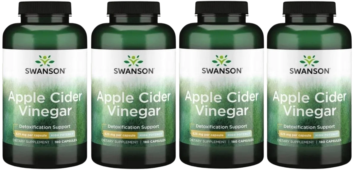 Яблочный уксус Swanson Apple Cider Vinegar 625 мг, пищеварение и обмен веществ, 4 упаковки по 180 капсул