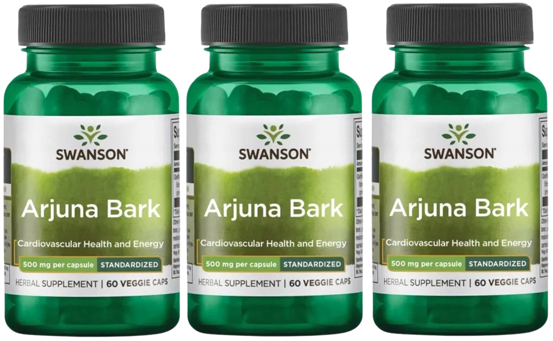 Арджуна Swanson Arjuna Bark 500 мг, экстракт коры, для сердца, 3 упаковки по 60 капсул