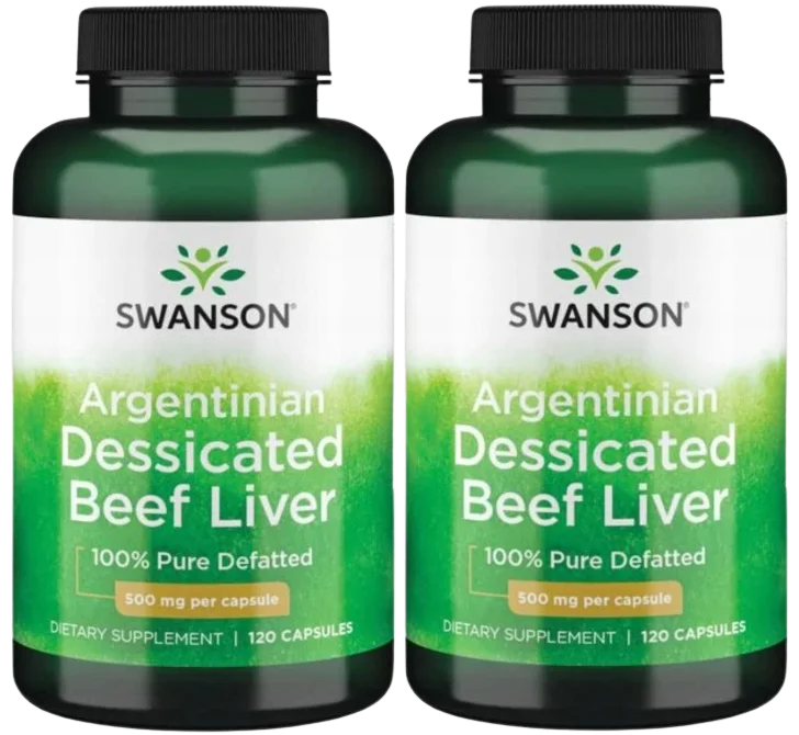 Говяжья печень Swanson Argentinian Desiccated Beef Liver, сушёная, 2 упаковки по 120 капсул