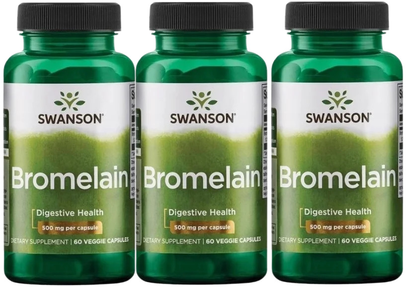 Бромелайн Swanson Bromelain, для пищеварения, растительные капсулы, 3 упаковки по 60 капсул