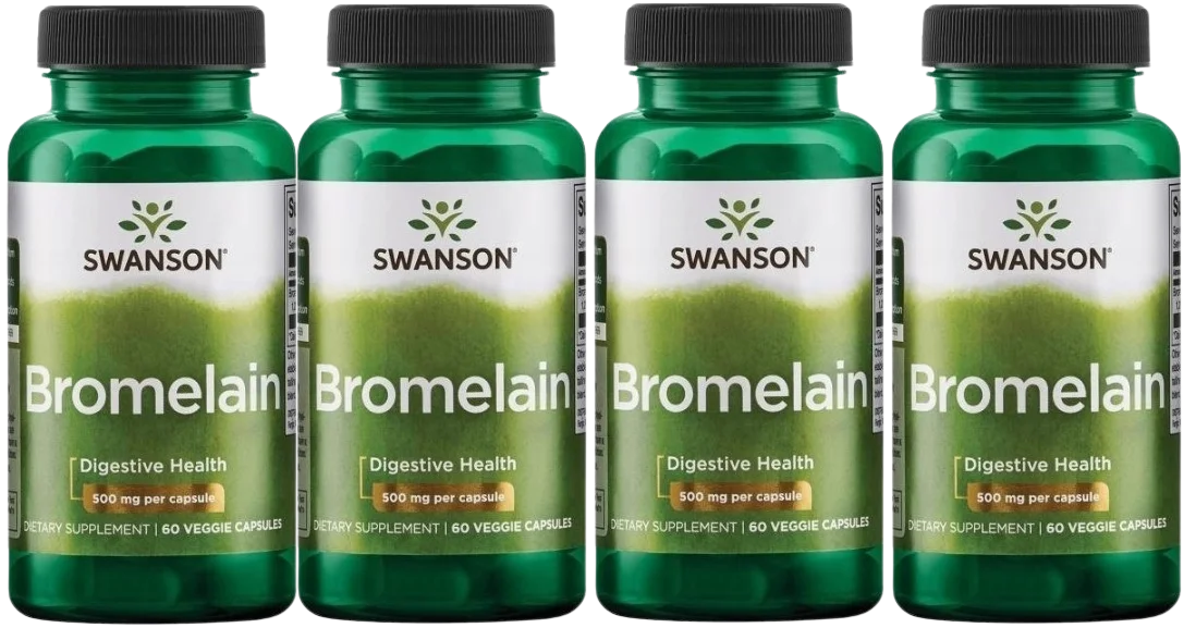 Бромелаин Swanson Bromelain, расщепление белков, растительные капсулы, 4 упаковки по 60 капсул
