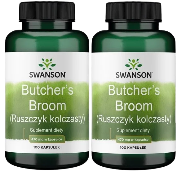 Иглица шиповатая Swanson Butcher's Broom, 470 мг, для вен, 2 упаковки по 100 капсул