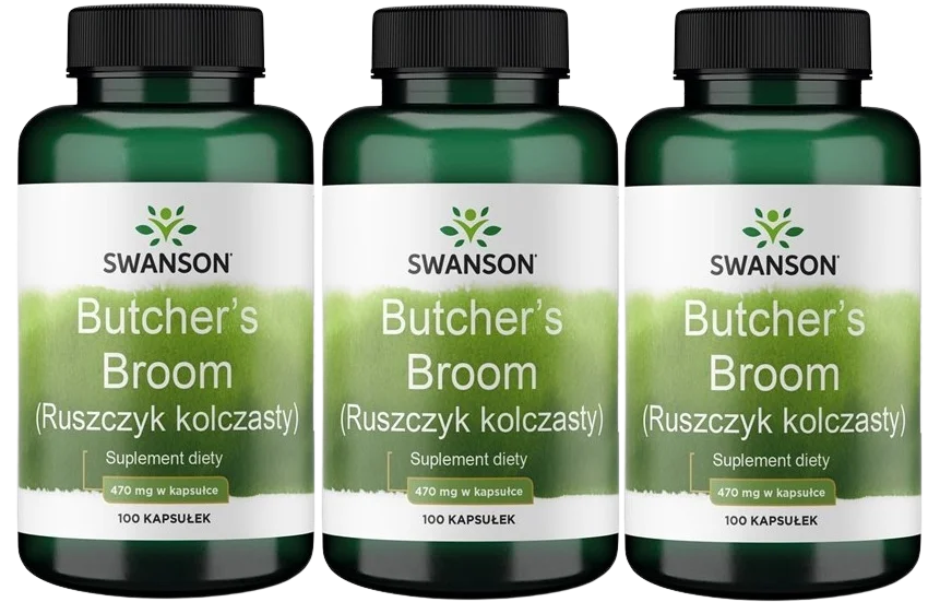 Иглица Swanson Butcher's Broom 470 мг, для вен и кровообращения, 3 упаковки по 100 капсул