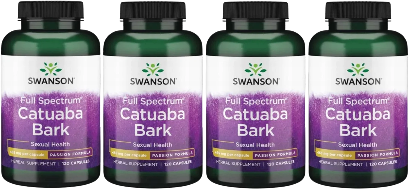 Кора катуабы Swanson Catuaba Bark 465 мг, либидо и энергия, 4 упаковки по 120 капсул