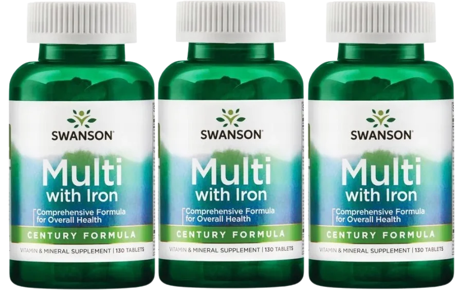 Мультивитамины Swanson Multi with Iron Century Formula, с железом, таблетки, 3 упаковки по 130 таблеток